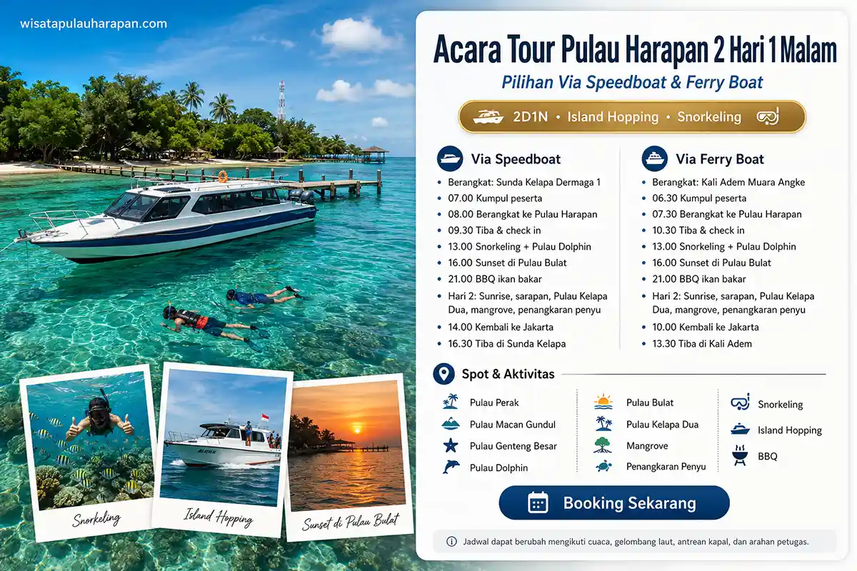 acara tour Pulau Harapan untuk paket wisata 2 hari 1 malam dari Jakarta