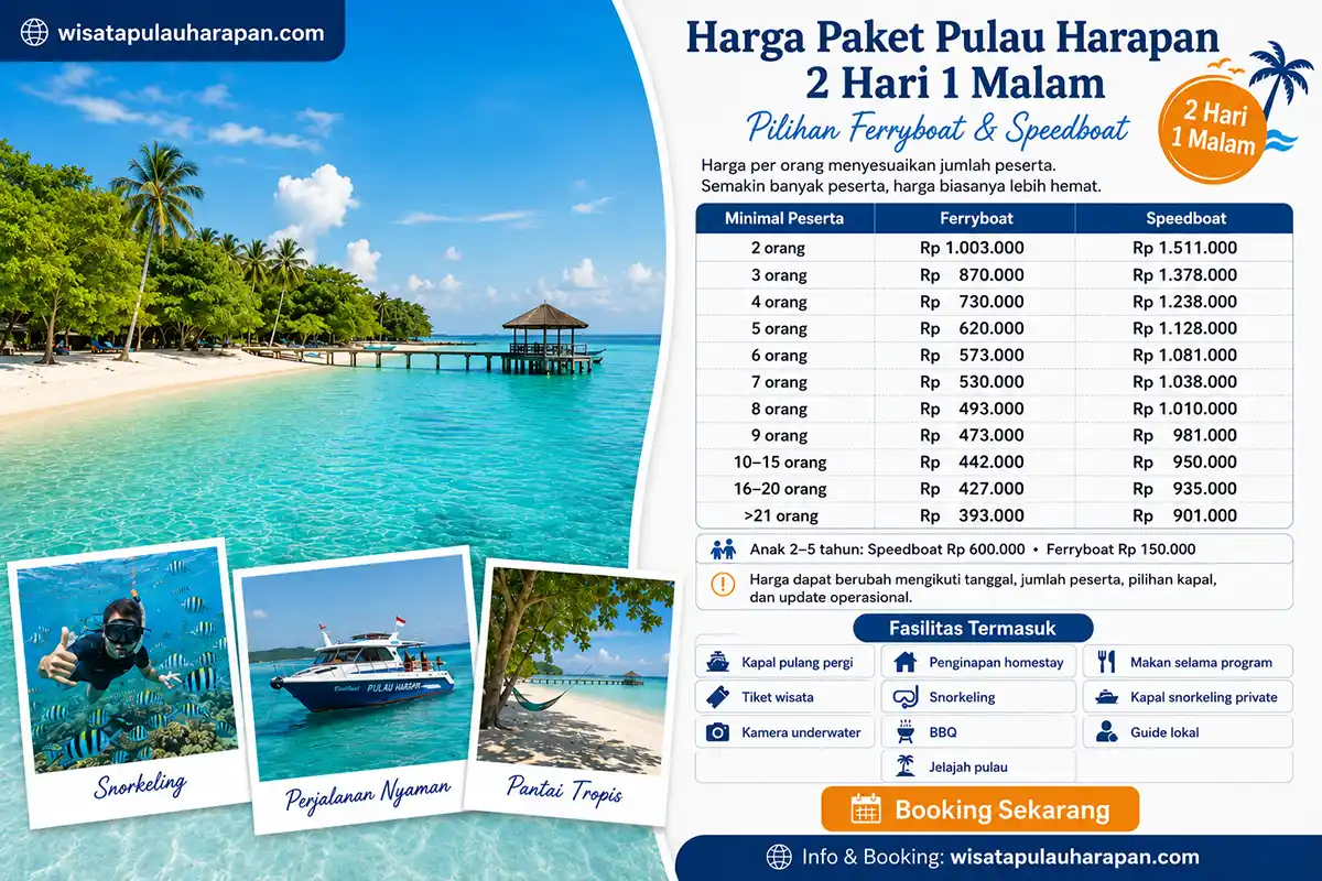 Private Trip Pulau Harapan 2 hari 1 malam untuk liburan singkat